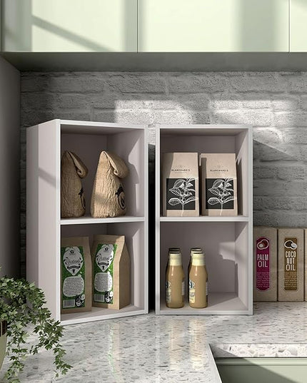 Apexa 2 Cube Storage Organizer Shelves, Stackable Wood Bookcase Fits Cubby Bins for Organization, Dorm Teen Room Decor & Home Office, Greige - LeafyLoom