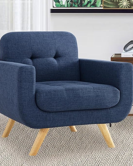 ROSEVERA Elena Contemporary Accent Armchair with Linen Upholstery Living Room Furniture, Navy - LeafyLoom
