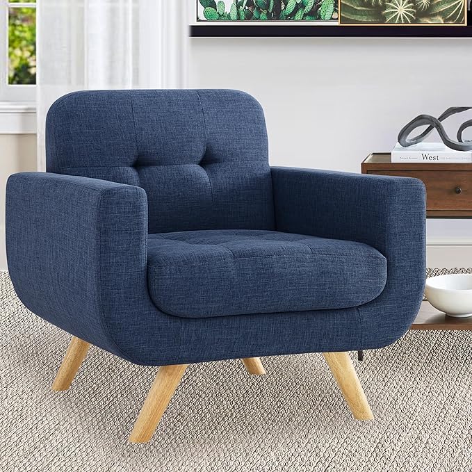 ROSEVERA Elena Contemporary Accent Armchair with Linen Upholstery Living Room Furniture, Navy - LeafyLoom