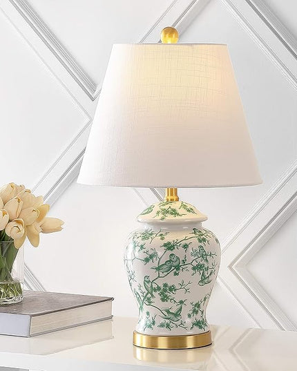 JONATHAN Y JYL3005B Penelope 22" Chinoiserie Classic LED Table Lamp Cottage Traditional Bedside Desk Nightstand for Bedroom Living Room Office College Bookcase LED Bulb Included, Green/White - LeafyLoom