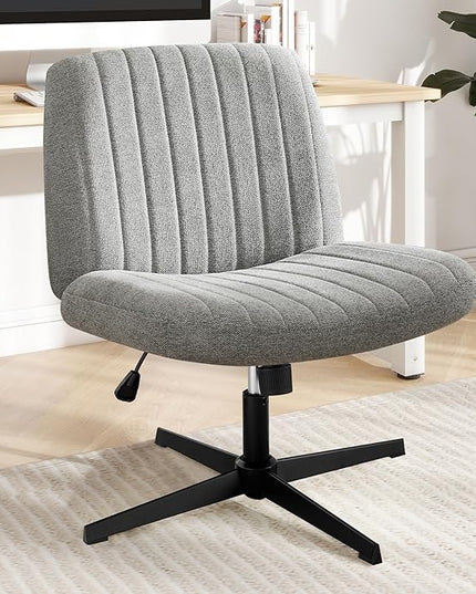 Criss Cross Chair, Cross Legged Office Chair, Wide Comfty Desk Chair, No Wheels Armless Computer Task Chair, Swivel Vanity Home Chair, Height Adjustable - LeafyLoom