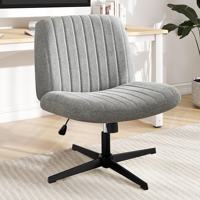 Criss Cross Chair, Cross Legged Office Chair, Wide Comfty Desk Chair, No Wheels Armless Computer Task Chair, Swivel Vanity Home Chair, Height Adjustable - LeafyLoom