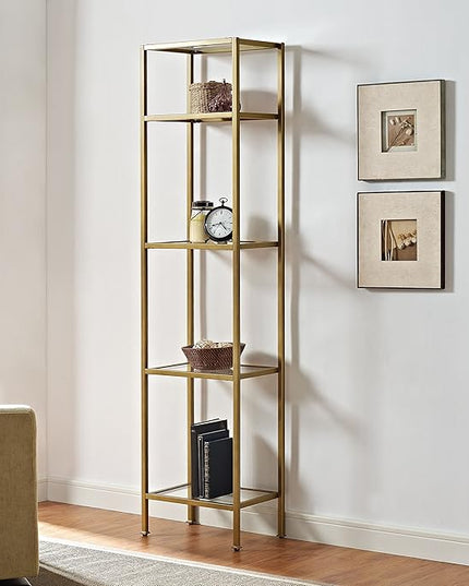Crosley Furniture Aimee Narrow Etagere Bookcase - Gold and Glass - LeafyLoom