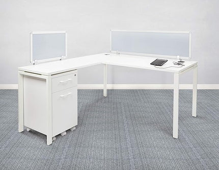 OSP Home Furnishings Designs Prado Complete L-Shaped Desk With Laminate Top and Metal Legs, White - LeafyLoom