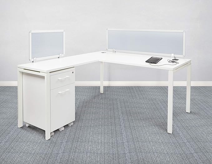 OSP Home Furnishings Designs Prado Complete L-Shaped Desk With Laminate Top and Metal Legs, White - LeafyLoom