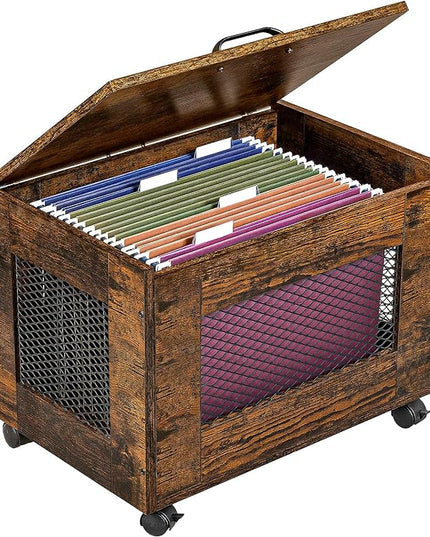 Rolling File Cabinet Cart, Hanging File Organizer Box with Lid for Home Office, Small Filing Cabinet on Wheels Under Desk, Mobile Decorative Document Storage Basket for Letter & Legal Size - LeafyLoom