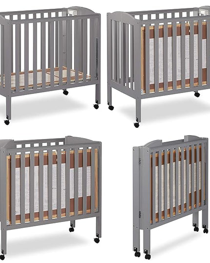 3 in 1 Portable Folding Stationary Side Crib in Steel Grey, Greenguard Gold Certified, Safety Wheels with Locking Casters, Convertible, 3 Mattress Heights - LeafyLoom