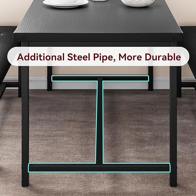 GAOMON Dining Table Set for 4, Kitchen Table with Benches, Rectangular Dining Room Table Set with 2 Upholstered Benches, 3 Piece Kitchen Table Set for Small Space, Apartment, Studio, Retro Black - LeafyLoom
