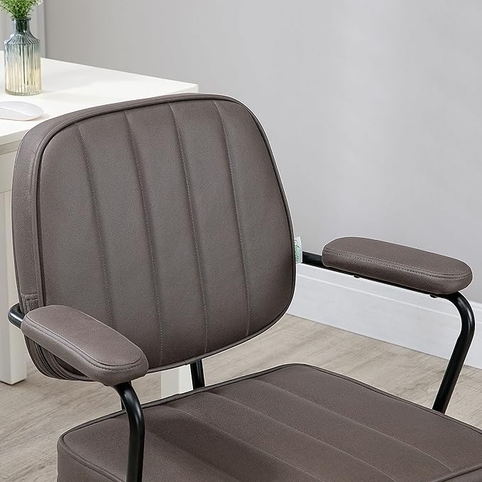 Vinsetto Home Office Chair, Microfiber Computer Desk Chair with Swivel Wheels, Adjustable Height, and Tilt Function, Light Brown - LeafyLoom
