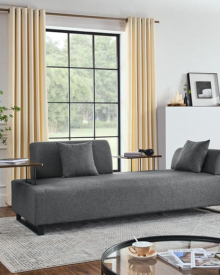 Morden Linen Upholstered 3 Seat Sofa Couch with Two End Tables and 2 Pillows, Free Transformation Removable Back and Armrests for Living Room, 86.25", Grey-395 - LeafyLoom
