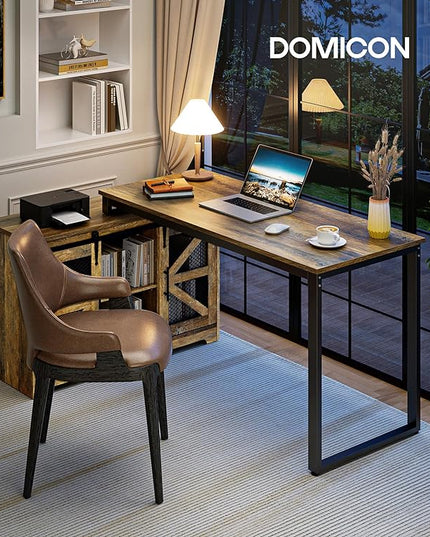 Rustic Corner Desk with Storage, L Shaped Farmhouse Office Desk with Sufficient Storage Capacity, Built-in Power Socket and Barn Door Design - LeafyLoom