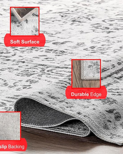nuLOOM Bess Persian Vintage Machine Washable Ultra Thin Area Rug, 8' x 10', Ivory - LeafyLoom