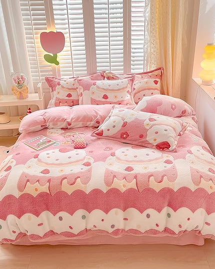 MorroMorn Twin Bedding Sets, Pink Duvet Cover Set, Kawaii Cream Cake Fluffy Comforter Covers Blanket Ultra Soft for Girls Kids Toddler Teen Women Twin/Twin XL Size - LeafyLoom