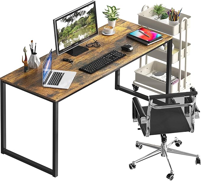 SHW Home Office 48-Inch Computer Desk, 24" Deep, Rustic Brown - LeafyLoom