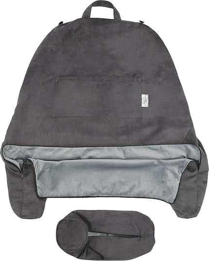 Husband Pillow XXL Cover Aspen Edition Iron Grey, Reversible Microfiber to Microsuede, Side & Back Pockets - Handle for Easy Transport - Super Cozy Bed Rest Pillow Cover with Arms - Easy Care - LeafyLoom