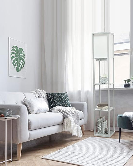 Simple Designs LF1037-GRY-LB Three Shelf Etagere Organizer Storage Floor Lamp with 2 Dual USB Ports and Charging Outlet, Gray, with Feit LED Bulb Included - LeafyLoom