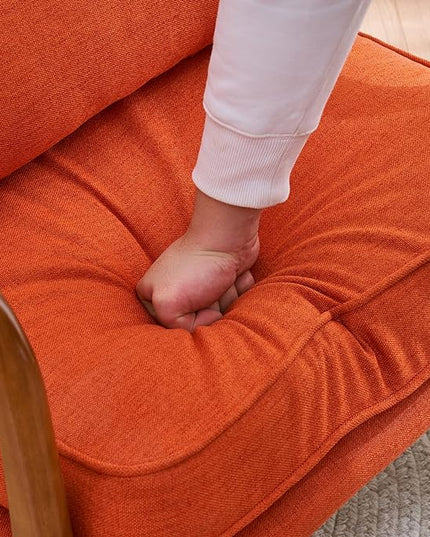 Bonnlo Linen Burnt Orange Mid Century Modern Accent Chair, Soild Wood Padding Lounge Armchairs Side Sitting Chairs for Living Room, Bedroom, Guest Room - LeafyLoom