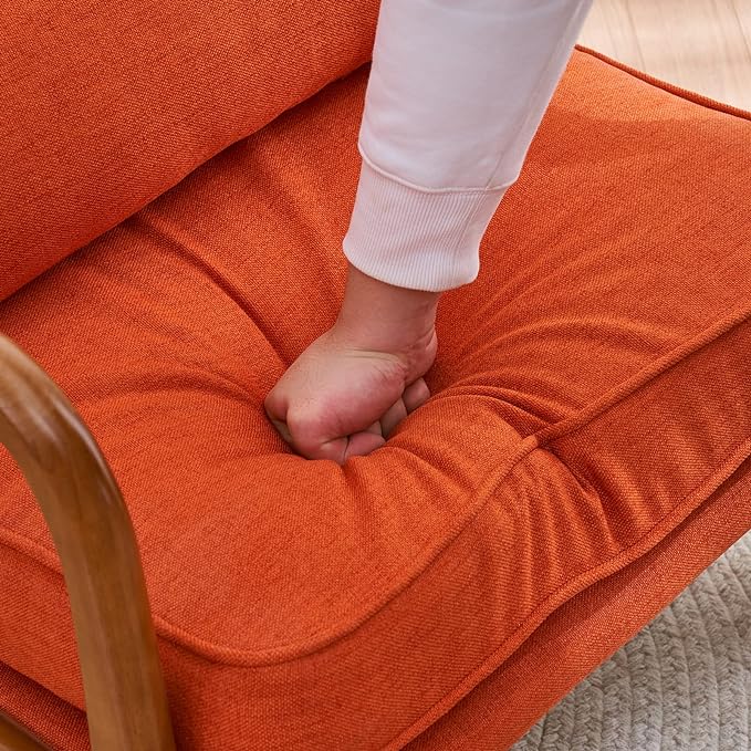 Bonnlo Linen Burnt Orange Mid Century Modern Accent Chair, Soild Wood Padding Lounge Armchairs Side Sitting Chairs for Living Room, Bedroom, Guest Room - LeafyLoom