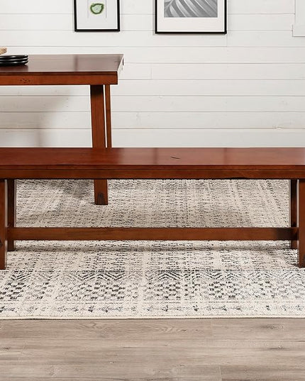 Walker Edison Rustic Farmhouse Wood Distressed Dining Room Kitchen Bench Armless Kitchen Table Set Dining Chairs, 60 Inch, 3 Person, Brown Oak - LeafyLoom