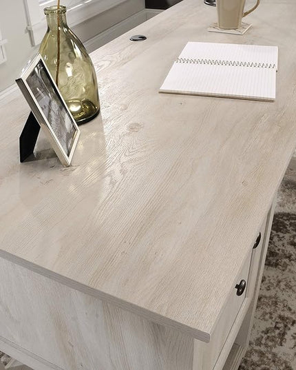 Sauder Edge Water L-Desk, L: 59.06" x W: 58.74" x H: 29.57", Chalked Chestnut finish - LeafyLoom