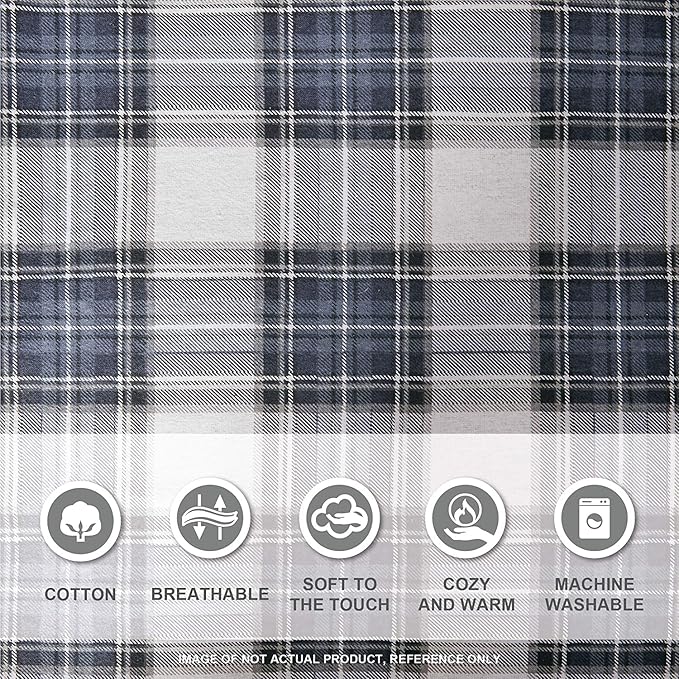 Comfort Spaces Cotton Flannel Breathable Warm Deep Pocket Sheets with Pillow Case Bedding, Full, Scottish Plaid Blue, 4 Piece - LeafyLoom