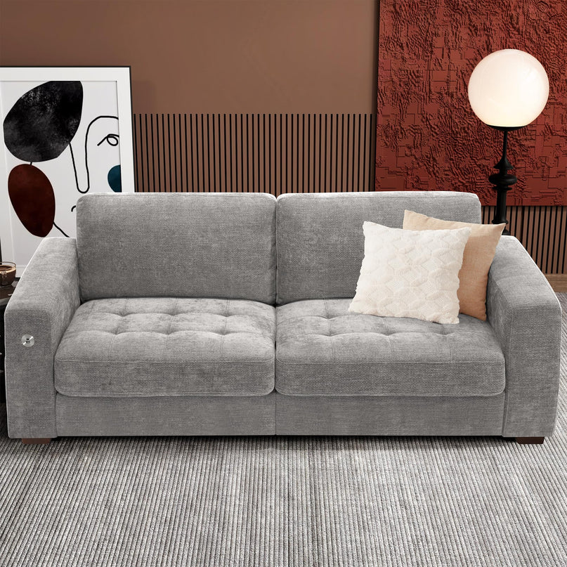 Ihanherry 111.4" L Shaped Modern Sofa Modular Sectional Cloud Couch with Ottoman, 4-Seat Chenille Deep Seat Sofa with Pillow for Living Room, Bedroom and Apartment, Beige LeafyLoom