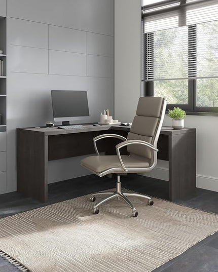 Bush Business Furniture Echo L Shape Desk with Wire Management | Corner Computer Table with Quick-to-Assemble Hardware | Home Office Credenza, 60W, Charcoal Maple - LeafyLoom