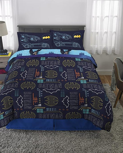 Franco Kids Bedding Super Soft Comforter and Sheet Set, 5 Piece Full Size, Batman - LeafyLoom