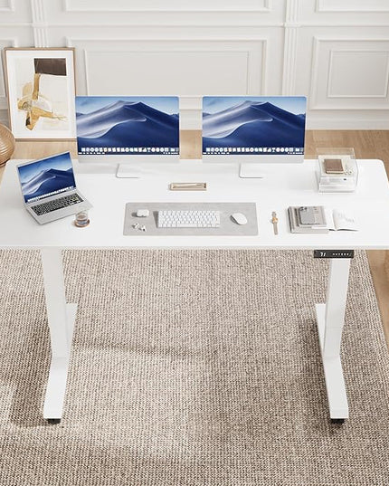 Electric Standing Desk 60 Inch, Ergonomic Height Adjustable Table with T-Shaped Metal Bracket Modern Computer Workstations for Home Office, White, 60 x 24 Inch - LeafyLoom