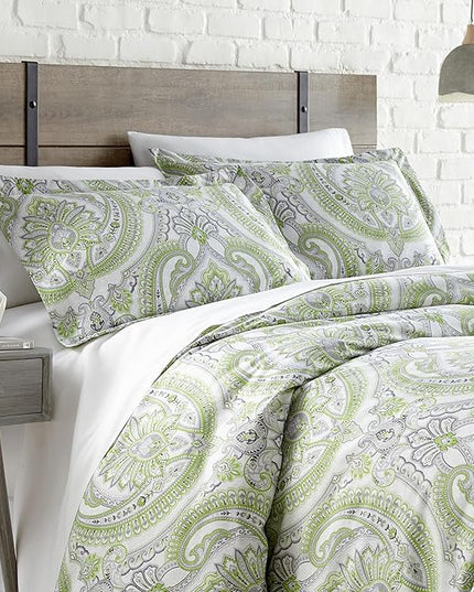 Southshore Fine Living, Inc. Oversized King Comforter Bedding Set, Down Alternative Boho Bedspread, Paisley Print Comforter, King/California King with 2 Matching Shams, Pure Melody Green - LeafyLoom
