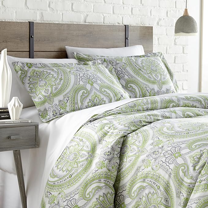 Southshore Fine Living, Inc. Oversized King Comforter Bedding Set, Down Alternative Boho Bedspread, Paisley Print Comforter, King/California King with 2 Matching Shams, Pure Melody Green - LeafyLoom