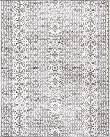 nuLOOM Hettie Transitional Tribal Machine Washable Ultra Thin Area Rug, 4' x 6', Light Grey - LeafyLoom