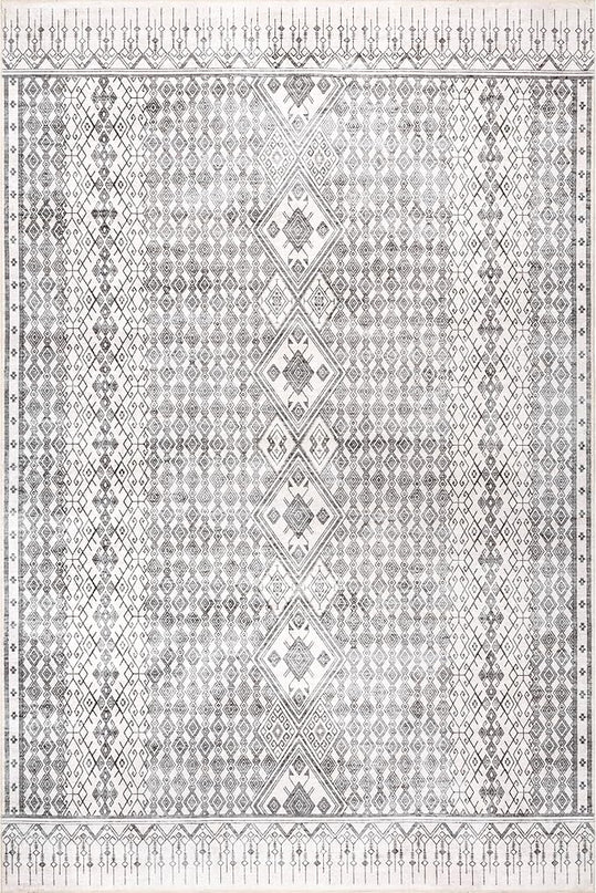 nuLOOM Hettie Transitional Tribal Machine Washable Ultra Thin Area Rug, 4' x 6', Light Grey - LeafyLoom