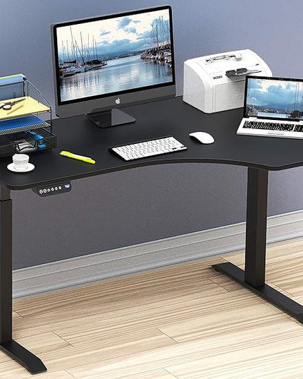 SHW 55-Inch Large Electric Height Adjustable L-Shaped Standing Desk with Right Facing Corner, Black - LeafyLoom
