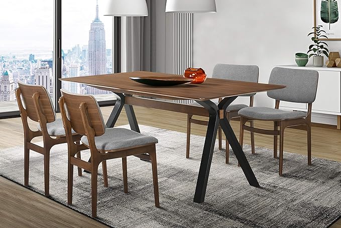Armen Living Lima Wood Dining Accent Chairs Finish Fabric-Set of 2, 20" Wide, 22"D x 20"W x 31.5"H, Walnut/Grey - LeafyLoom