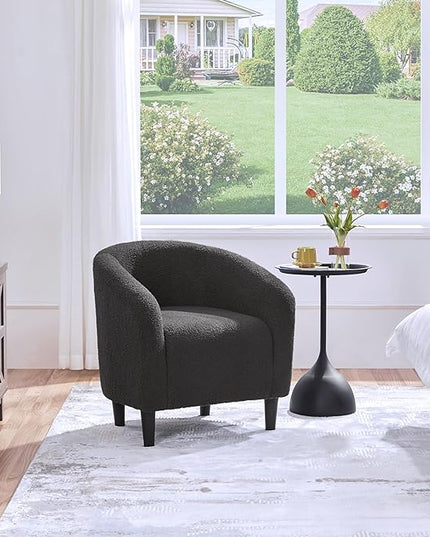 Yaheetech Accent Barrel Chair, Boucle Fabric Club Chair, Furry Sherpa Elegant Armchair with Cozy Soft Padded, Suitable for Living Room Bedroom Reception Room Office, Dark Gray - LeafyLoom