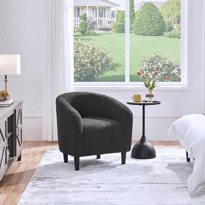 Yaheetech Accent Barrel Chair, Boucle Fabric Club Chair, Furry Sherpa Elegant Armchair with Cozy Soft Padded, Suitable for Living Room Bedroom Reception Room Office, Dark Gray - LeafyLoom