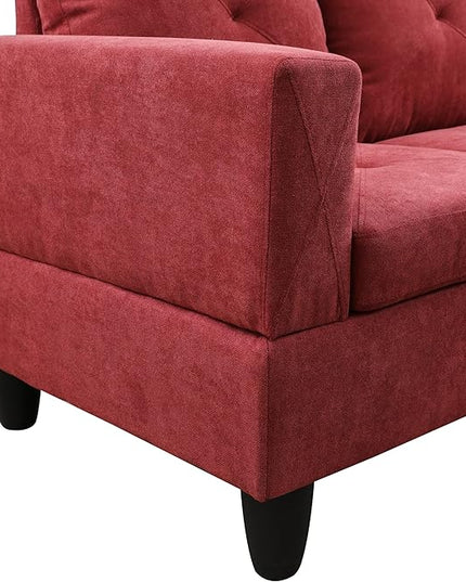 L-Shaped Sectional Couches with 66.5'' Chaise Lounge & Storage Ottoman Modular Room Sofas for Home Office Apartment, Large Living Furniture, 97'' Right Hand Facing, Red Flannelette - LeafyLoom
