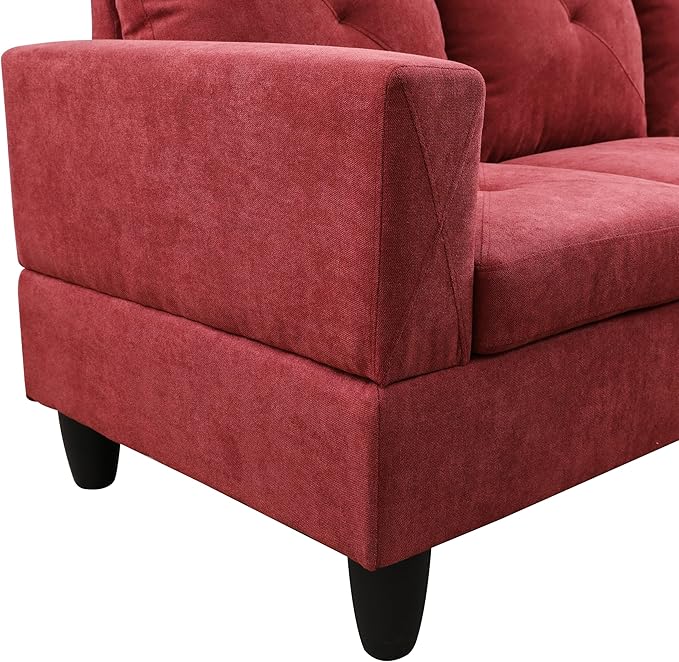 L-Shaped Sectional Couches with 66.5'' Chaise Lounge & Storage Ottoman Modular Room Sofas for Home Office Apartment, Large Living Furniture, 97'' Right Hand Facing, Red Flannelette - LeafyLoom