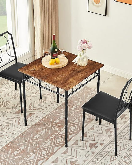 VECELO 3 Pieces Sets,43.3" Table&Chairs for 2,Industrial Counter Height Tabletop with Bar Stools, Rectangle Breakfast Chairs, Living Room, Apartment, Dining Table for 2, Brown - LeafyLoom