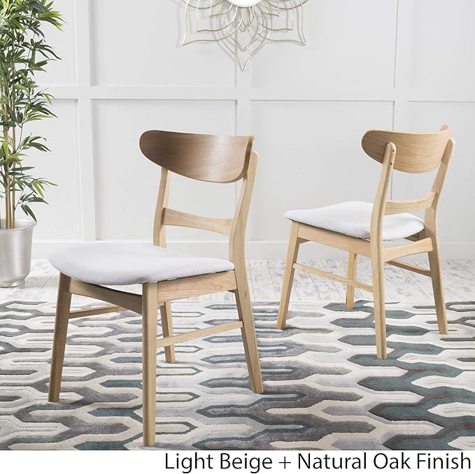 Christopher Knight Home Idalia Dining Chairs, 2-Pcs Set, Light Beige / Oak Finish - LeafyLoom