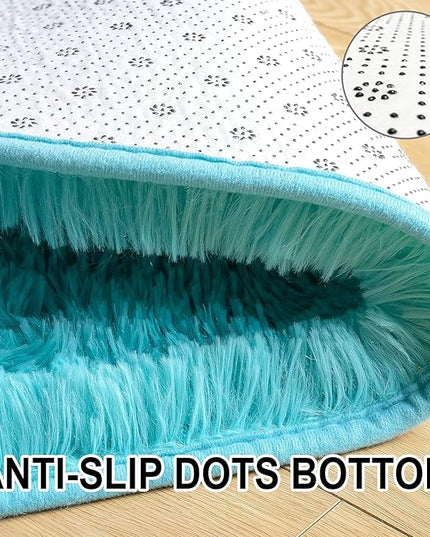 Merelax Soft Shaggy Rug for Kids Bedroom, Oval 2.6'x5.3' Teal Plush Fluffy Carpets for Living Room, Furry Carpet for Teen Girls Room, Anti-skid Fuzzy Comfy Rug for Nursery Decor Cute Baby Play Mat - LeafyLoom
