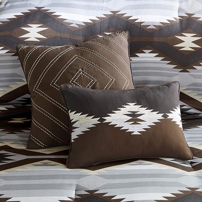 Woolrich Rustic Lodge Cabin Comforter Set - All Season Down Alternative Warm Bedding Layer and Matching Shams, Oversized King, Bitter Creek, Grey/Brown - LeafyLoom