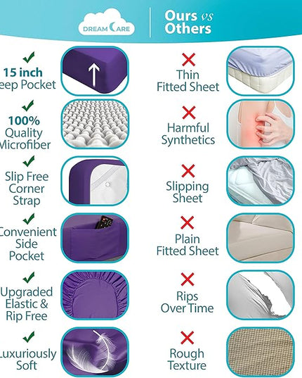 DREAMCARE Full Size Sheets - Cooling Bed Sheets - 4pcs Set - up to 15" Deep Pocket Full Sheet Set - Sheets Full Size Bed - Soft & Long Lasting 100% Fine Brushed Polyester with Side Pocket - Purple - LeafyLoom
