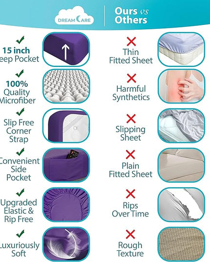DREAMCARE Twin XL Sheet Sets - Cooling Bed Sheets - 4pcs Set - up to 15" Deep Pocket Twin XL Sheets - XL Twin Sheet Set – Soft & Long Lasting 100% Fine Brushed Polyester with Side Pocket - Purple - LeafyLoom