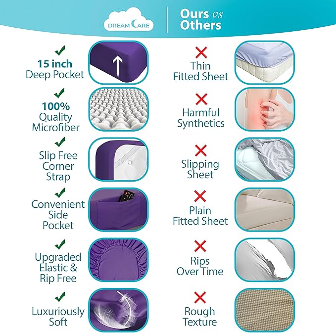 DREAMCARE California King Sheet Sets - Cooling Bed Sheets - 4pcs Set - up to 15" Deep Pocket Cal King Sheets - California King Sheets - Soft & Lasting 100% Brushed Polyester with Side Pocket - Purple - LeafyLoom