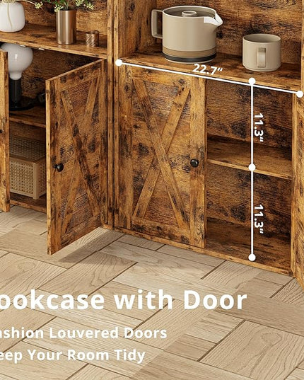 IRONCK Industrial Bookshelves and Bookcases with Doors Floor Standing 6 Shelf Display Storage Shelves 70 in Tall Bookcase for Home Office, Living Room - LeafyLoom