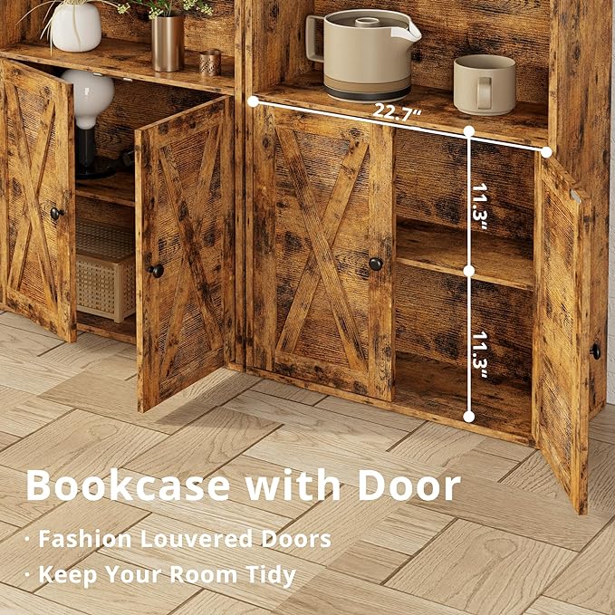 IRONCK Industrial Bookshelves and Bookcases with Doors Floor Standing 6 Shelf Display Storage Shelves 70 in Tall Bookcase for Home Office, Living Room - LeafyLoom