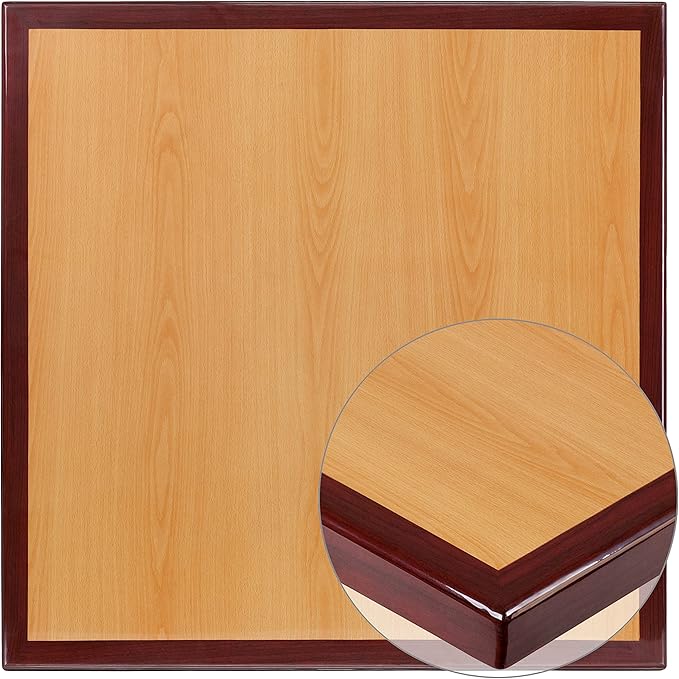 Flash Furniture 36'' Square 2-Tone High-Gloss Cherry / Mahogany Resin Table Top with 2'' Thick Drop-Lip - LeafyLoom