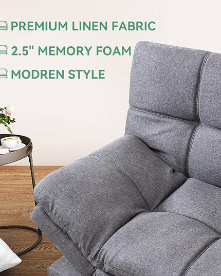 Futon Bed/Couch,Grey Polyester Memory Foam Small Splitback, Easy-Convert Backrests&Armrests,Stain-Resistant Fabric Sofas, 71x33x31.5 - LeafyLoom